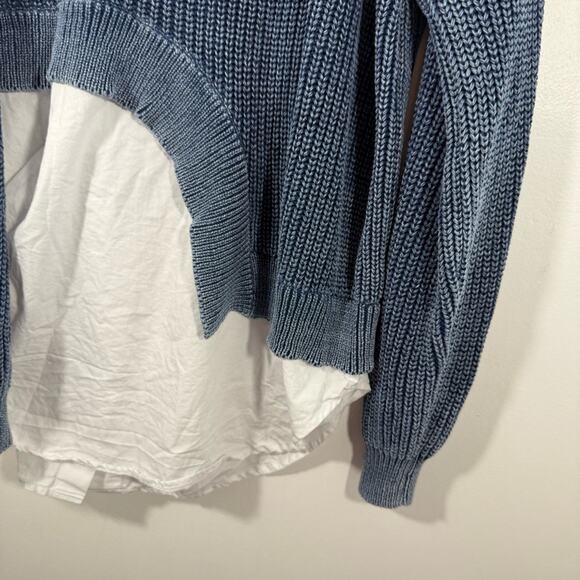 Anthropologie Pilcro Asymmetrical Twofer Blue Chunky Layered Sweater Top Large - Picture 13 of 16